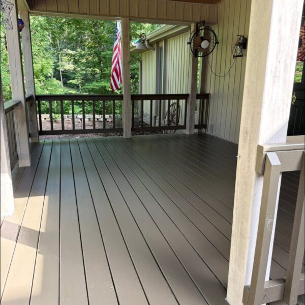 Covered Porch Floor Covered porch with a freshly painted gray porch floor